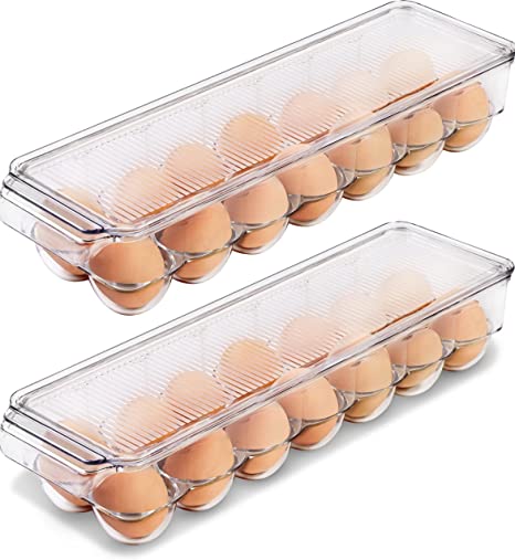 Utopia Home Egg Container For Refrigerator - 14 Egg Container With Lid & Handle, Egg Holder For Refrigerator, Egg Storage & Egg Tray (Pack of 2)