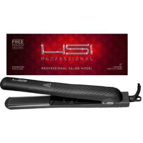 HSI Professional Ceramic Tourmaline Ionic Flat Iron hair straightener, with Glove, Pouch and Travel Size Argan Oil Leave-in Hair Treatment