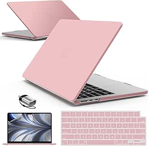 IBENZER Compatible with 2024 2023 2022 MacBook Air 13 inch Case M3 A3113 M2 A2681, Hardshell Case & KeyboardCover & ScreenFilm & Type-C Adapter for Mac Air 13.6, Rose Quartz, AT13-KK-RQ 2TC