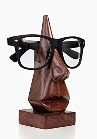 IndiaBigShop Classic Hand Carved Rosewood Nose-Shaped Eyeglass Spectacle Holder