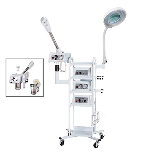 A9 Facial Machine: High Frequency Aromatherapy Steamer, Galvanic, Brush Massager, Vacuum Extractor, Spray Diffuser and Mobile Cart