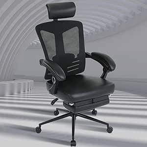 Vonesse Ergonomic Office Chair with Headrest Computer Mesh Office Chair with Footrest Big and Tall Office Chair Adjustable Swivel Rolling High Back Reclining Home Office Desk Chair Black