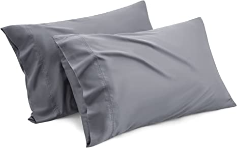 Gorgeous Home LINEN 100% Bamboo Sheet Set Rayon Viscose Ultra Soft Pillow Case Set by | Durable and Silky Soft (Queen Size Pillowcase) (Dark Grey)
