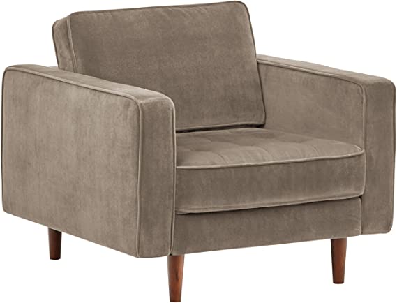 Rivet Aiden Tufted Mid-Century Modern Velvet Accent Chair, 35.4"W, Otter Grey