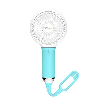 Mini Fan, Witmoving Quiet & Portable Electric Cooling Fan with LED Light, 18650 Rechargeable Battery, Silicone, 3 Speeds Operation for Outdoor Home Travel (Blue)