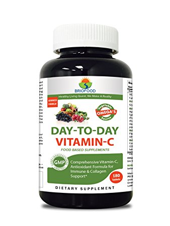 Briofood, DAY-TO-DAY Food Based Vitamin C (180 Tablets) with Vegetable Source Omegas