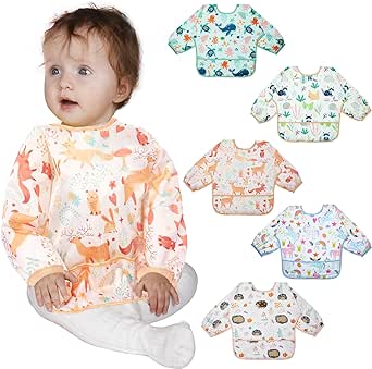 Lictin Baby Bibs for Boys Girls - Long Sleeve Bib, Waterproof Toddler Bibs, 0-24 Months Neutral Baby Smock for Eating