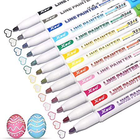 Doodle Dazzle Markers-12 Colors Outline Metallic Markers Double Line Pens, Permanent Markers Pens for Art, Drawing, Greeting Cards,Rock Painting, Kid Journal, Metal, Wood Ceramic, Glass