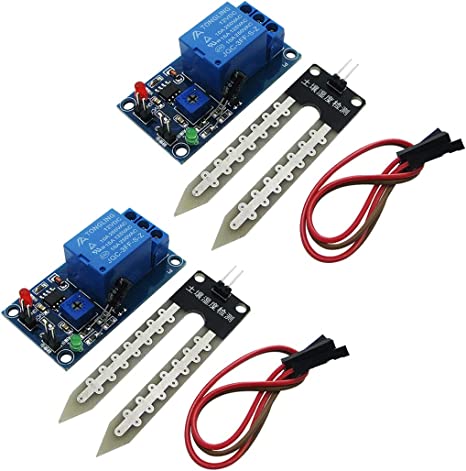 HiLetgo 2pcs LM393 12V Soil Moisture Relay Module Soil Moisture Sensor with Soil Moisture Probe Dupont Wires for Smart Car Arduino