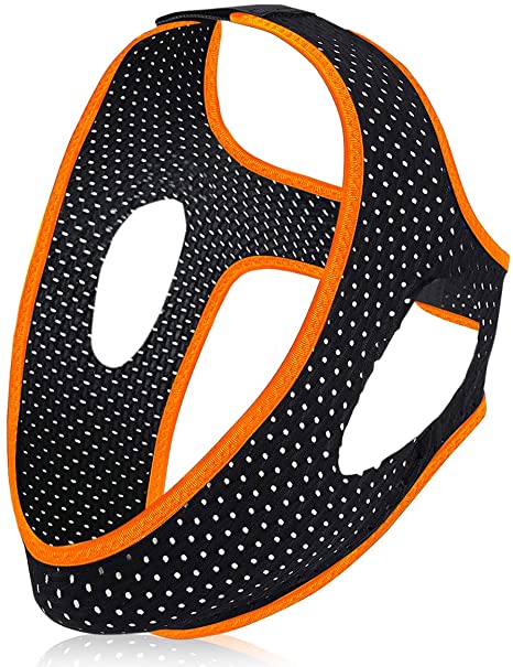 Chin Strap for CPAP Users Effective Stop Snoring Solution Less Mouth Breathing Adjustable Comfortable Anti Snoring Chin Straps for Men and Women (Upgraded, Orange & Black)
