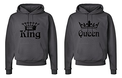 FASCIINO Matching His & Hers Couple Hooded Sweatshirt Set - King and Queen Crowns