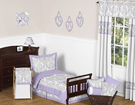 Lavender, Gray and White Elizabeth Damask Print Girl Toddler Bedding Children and Kids 5pc Set