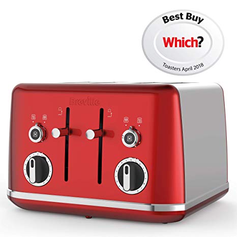 Breville VTT852 Lustra Candy 4 Slice Toaster, Stainless Steel, Red