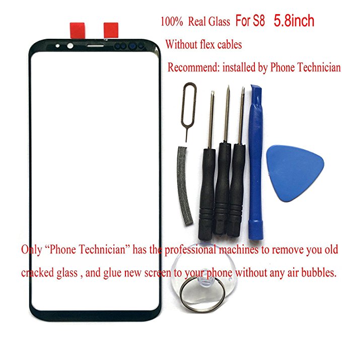 100% Glass Front Screen Outer Lens top replacement For Galaxy S8 5.8'' SM-G950 G950A G950P G950T G950U G950V G950F G950FD G950W G950S/K/L G9500 All Carriers (Not digitizer & Not LCD)