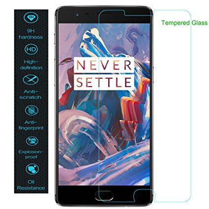 Oneplus 3 Screen Protector, SANMIN Tempered Glass Anti-fingerprints Crystal Clear 0.33mm Ultra Thin 9H Screen Hardness Screen Protector for Oneplus 3 (2016)