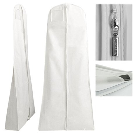 Hangerworld 72" White Showerproof Wedding Dress Garment Cover Bag with Secret Internal Pocket
