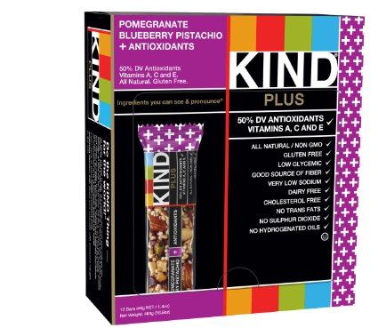 KIND Bars, Pomegranate Blueberry Pistachio   Antioxidants, Gluten Free, 1.4 Ounce Bars, 12 Count