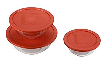 Pyrex 3-Piece Glass Mixing Bowl Set, with 3 Red Lids