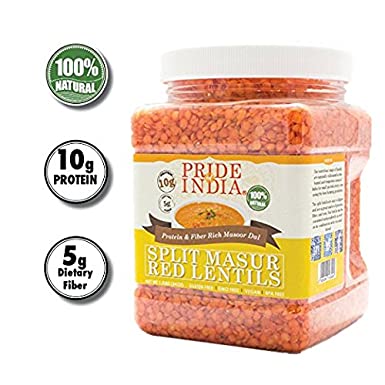 Pride Of India - Indian Split Masur Red Lentils - Protein & Fiber Rich Masoor Dal, 3 Pound Jar