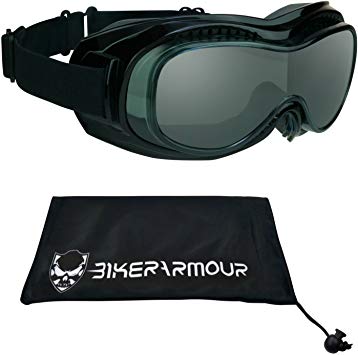 Motorcycle Safety Goggles Over Rx Prescription Glasses, Black Frames, Dual Foam
