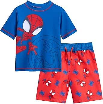 Marvel UPF 50  Pullover Rash Guard and Swim Trunks Outfit Set Toddler to Big Kid Sizes (2T - 18-20)