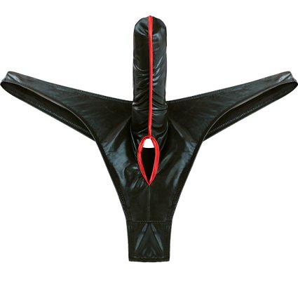 YiZYiF Mens Faux Leather Bikinis T-back Long Bulge Pouch with Scrotum Hole Swimwear