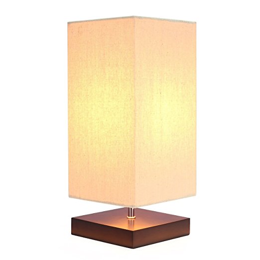 SHINE HAI Minimalist Solid Wood Table Lamp Bedside Desk Lamp Retro with Fabric Shade Relax Lighting for Bedroom, Living Room, Dorm, Cafe, Bookcase (Rectangle)