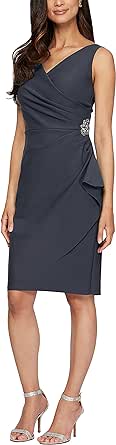 Alex Evenings Women's Slimming Short Ruched Dress with Ruffle(Petite and Regular)