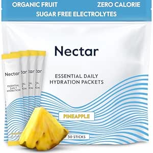 Nectar Hydration Packets - Electrolytes Powder Packets - Sugar Free & 0 Calorie - Organic Fruit Liquid Daily IV Hydrate Packets for Dehydration Relief & Rehydration (Pineapple 30 Pack)