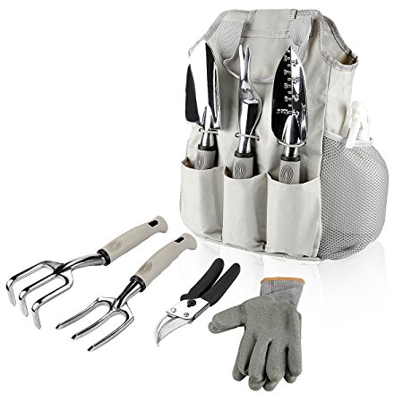 Energup 9 Piece Garden Tools Set Gardening Gifts Tools with Garden Gloves and Garden Tote Garden Trowel Pruners and More - Vegetable Herb Garden Hand Tools with Storage Tote