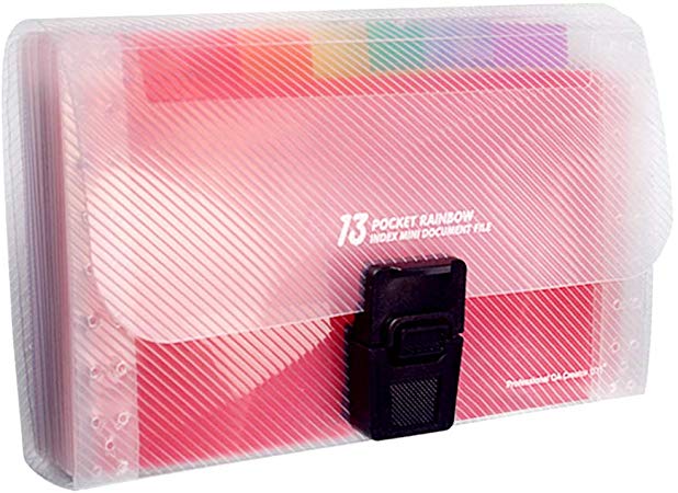 13 Pockets Accordian File Organizer, Mini File Folders Expandable Rainbow Accordian File Manager Folder A6 Plastic Wallet for Storage Invoice/Receipt Information/Cards/Coupon