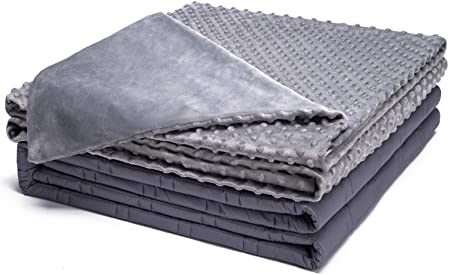 Kpblis Weighted Blanket with Cover 15 lbs 48" x 72" for 130-170 lbs, Heavy Blanket with Smaller Pockets, Grey