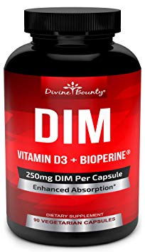 DIM Supplement 250mg with Vitamin D3 Plus BioPerine - Diindolylmethane Menopause Relief Estrogen Blocker, Hormone Balance for Women and Men, PCOS, Hormonal Acne & Hot Flashes - 90 Vegetarian Caps