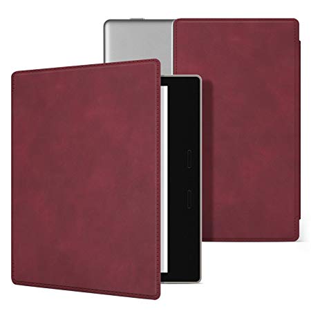 Ayotu Leather Case for Kindle Oasis(9th Gen, 2017 Release) Skin Feeling, Durable Soft Leather Cover with Auto Wake/Sleep Function, Strong Adsorption for All-New 7’’Kindle Oasis, KO-The Red Wine