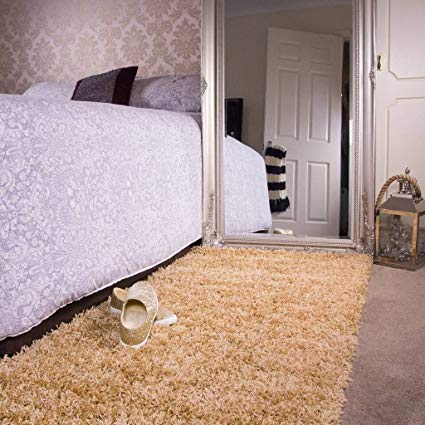 Ontario Beige Bedside Bedroom Floor Shaggy Shag Fluffy Thick Warm Deep Area Rug