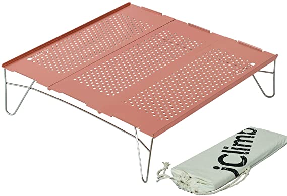 iClimb Mini Solo Folding Table Ultralight Compact for Backpacking Camping Hiking Beach Picnic (Rose Gold - L)