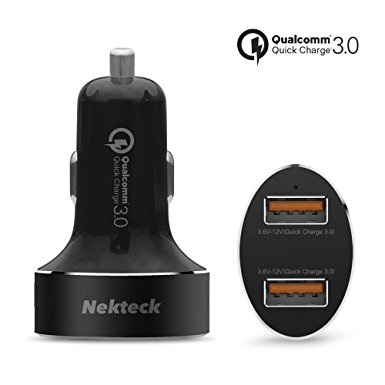 Nekteck Quick Charge 3.0 Car Charger 36W with Dual Ports Car Adapter for Galaxy S7 S6 Edge / Plus, Note 5 4, iPhone 7 / 6s / Plus, iPad Pro / Air 2 / mini, LG, Nexus, HTC and More (Cable not included)