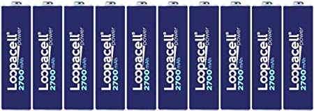 10 AA Rechargeable HR6 2700mAh 1.2V NiMH Batteries with Battery Holder by Loopacell