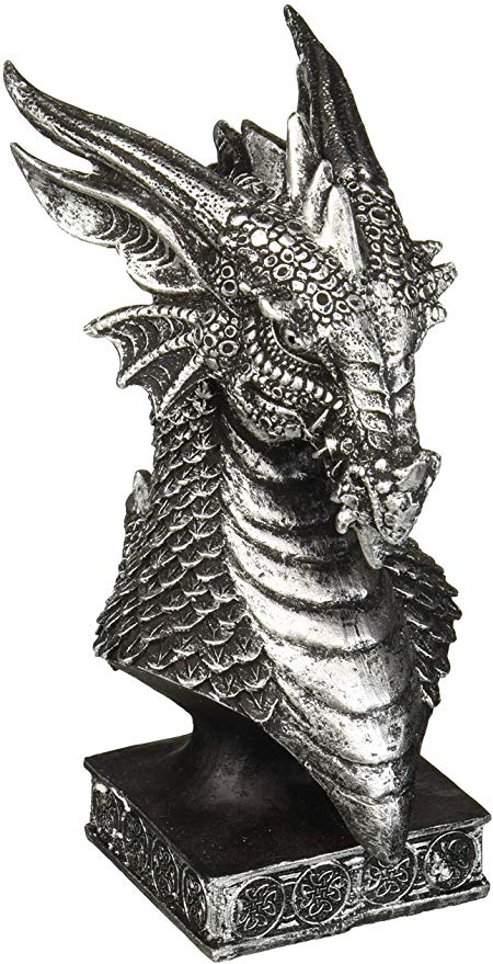 Fantasy Gifts 2648 Mythical Silver Dragon Head Figurines, 6 1/2"