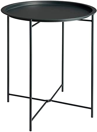 Furnius Folding Tray Metal Side Table, Sofa Table Small Round End Tables, Anti-Rust and Waterproof Outdoor or Indoor Snack Table, Accent Coffee Table,（H） 20.28" x（D） 16.38", Dark Grey