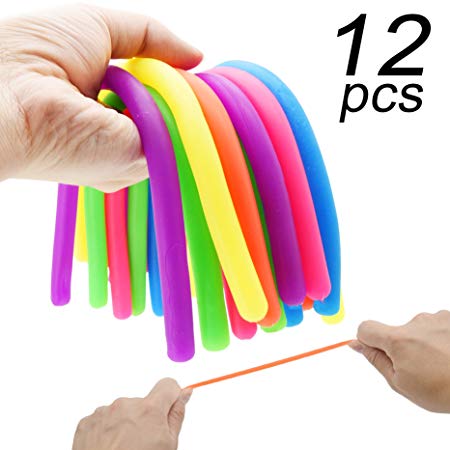 Enthur Stretchy String Fidget Sensory Toys Build Resistance Squeeze Pull - Good for kids with ADD, ADHD or Autism, and Adults to Strengthen Arms 12 Pack (BPA/Phthalate/Latex-Free)