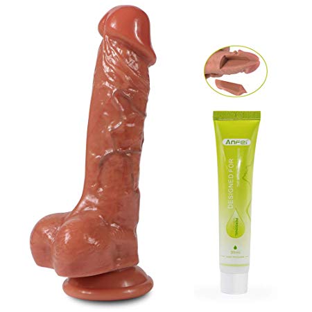ANFEI Realistic Veiny Dildo, Premium Liquid Silicone Adult Sex Toys Dual Layered Dick with Suction Cup(8.27 in)