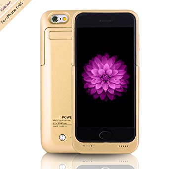 for iPhone 6/6s Charger Case, BSWHW 3500mAh 4.7" iPhone 6/6S Portable Battery Case with Pop-Out Kickstand Extended Battery Pack - CK,Golden08