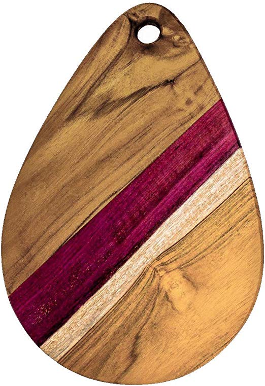 Ziruma Large Teak and Purpleheart Wood Cheese Board - Cutting and Serving Tray Cured with Organic Beeswax