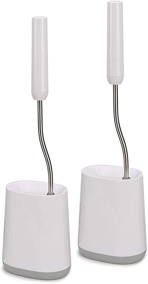 Joseph Joseph Toilet Brush, Silicone, White/Grey, with slimline holder, flexible head, anti-drip, anti-clog deep clean