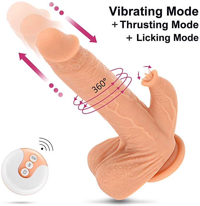 UTIMI 9.8" Realistic Vibrating Dildo Thrusting Sex Toy for Women with 5 Thrusting & 7 Licking & 360°Rotation & 7 Vibration Modes for Hands-Free Clitoral Anal Stimulation,Strong Suction Cup