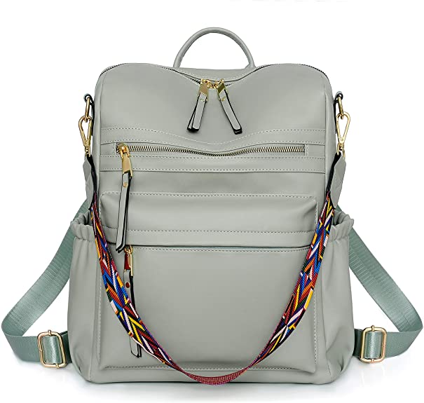 Women Backpack Purse, Fashion Leather Designer Ladies Rucksack, Convertible Travel Shoulder Bag with Colorful Strap