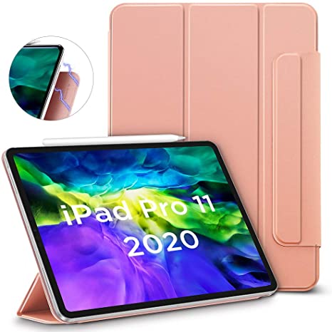 ESR Rebound Magnetic Smart Case for iPad Pro 11 2020 & 2018, Convenient Magnetic Attachment [Supports Apple Pencil Pairing & Charging] Smart Case Cover, Auto Sleep/Wake Trifold Stand Case - Rose Gold