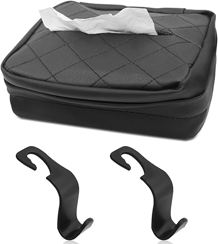 AFUNTA Car Tissue Holder, Backseat Tissue Holder for Car, Leather Car Tissue Box, with 2 Pcs Car Hooks for Car,Vehicle(Black)