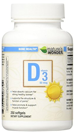 Nature's Wonder Vitamin D3 50mcg (2000IU) Soft Gels, 250 Count